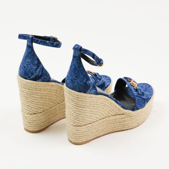 Versace Women Ankle Strap Espadrille Platform Wedge Sandals Navy Size 41EU/11US - Picture 3 of 7